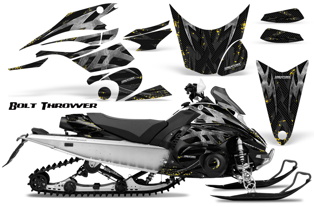 Yamaha FX Nytro 2010 Graphics Kit Bolt Thrower Charcoal Yellow Spatter